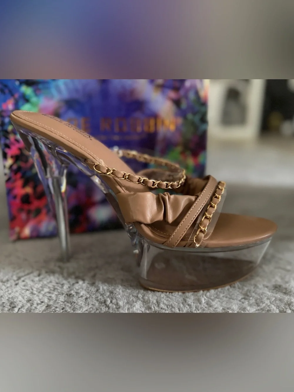 Women's Stiletto Round Toe Platform Transparent Crystal High Heels Sexy Sandals